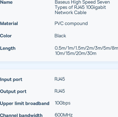 Kabllo rrjeti Baseus Speed Seven, RJ45 Cat 7, 2m, 10Gbps, e zezë
