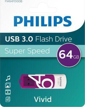 USB Philips Vivid Edition, 64GB, USB 3.0, e bardhë vjollcë