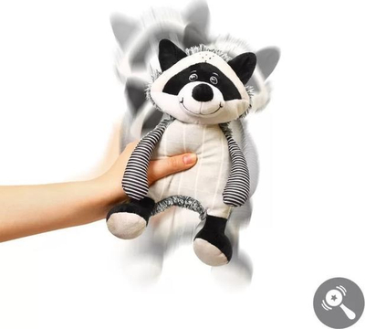 Lodër pelushi BabyOno Raccoon Rocky, me zile nga brenda, me shumë lloje pëlhure, gri