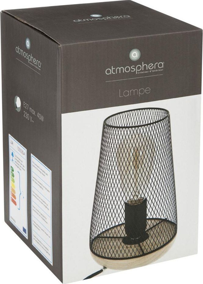 Llambë tavoline Atmosphera Zely 155530A, 23cm, bazë druri, e zezë