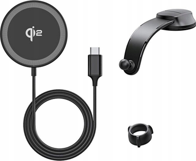 Mbajtëse magnetike makine Duzzona V4, karikim wireless 15W, MagSafe Qi2, e zezë
