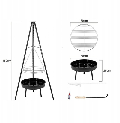 Tроноожец за кампување KingCamp Tripod Stand, комплет сет, челик, црн
