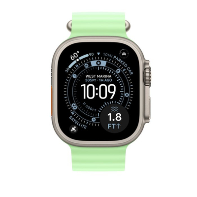 Apple Watch 49mm Band, Neon Green Ocean Band Extension, Natural Titanium Finish
