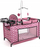 Set për kujdes kukullash Bayer Design Doll Travel Multi-Bed, deri 46 cm, me karrige për ngrënë dhe karusel, rozë me yje të bardhë