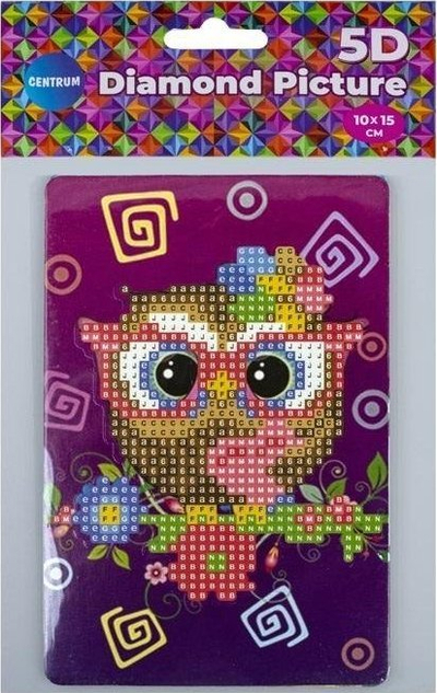 Set kreativ me mozaik diamanti Panta Plast Diamond Owl, 10x15 cm, me kavaletë plastike