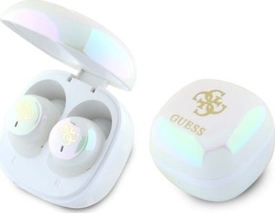 Bluetooth слушалки Guess 4G Printed Logo TWS, Bluetooth 5.3, со кутија за полнење, бели