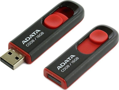 USB Memorie ADATA C008, 16GB, USB 2.0, e zezë me të kuqe