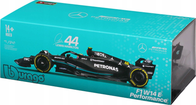 Maket makine Bburago F1 Mercedes W14 Hamilton, shkalla 1:24, me helmetë, shumëngjyrëshe