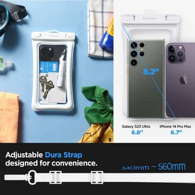 Xhep uji‑rezistent për telefon Spigen Aqua Shield A610, universal, me rrip, i bardhë