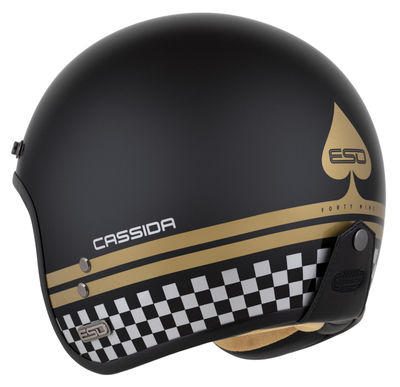 Helmetë moto CASSIDA Eso Forty Nine, fiberglass, ECE 22.06, e zezë perlë gri me ari