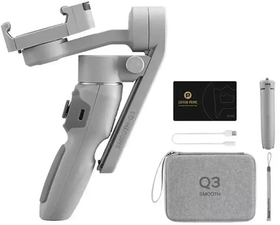 Gimbal për telefon Zhiyun Smooth Q3 Combo, me dritë LED, tripod, gri