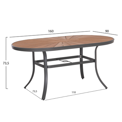 Tavolinë ngrënieje ovale Telamo prej alumini 160x90x73,5Hcm (HM6288.01)
