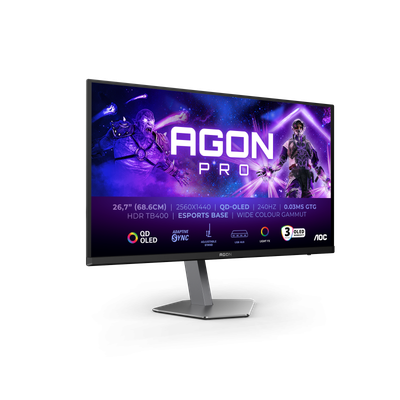 Monitor gaming AOC AGON PRO AG276QZD2, 26.7", QHD 2560 x 1440, QD OLED, gri