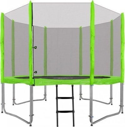 Trampolinë për kopsht SkyRamiz 305 cm, me rrjetë mbrojtëse, me gërneta, jeshile