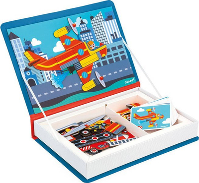 Lojë magnetike Janod Magnéti'Book Firefighters, 60 magnetë, 18 karta modeli, prej kartoni FSC