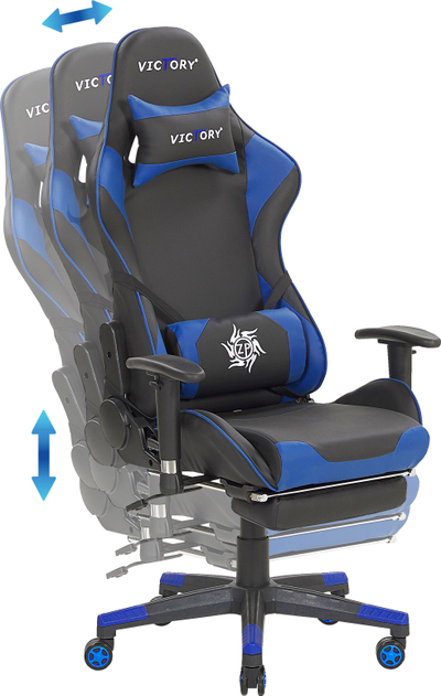 Karrige gaming Victory Swivel, lëkurë sintetike, me mbështetëse këmbësh, zi me blu