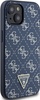 Kapak telefoni Guess 4G Triangle Metal Logo për iPhone 15, lëkurë ekologjike, shkon me karikim wireless, blu