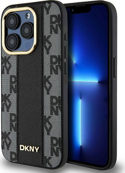 Kapak telefoni DKNY MagSafe, për iPhone 15 Pro Max, lëkurë PU me kuadrate, i zi