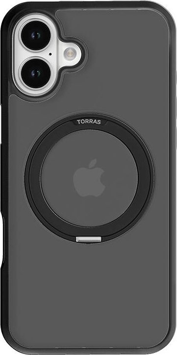 Futrollë TORRAS Ostand Pro për iPhone 16, mbrojtëse e hollë, që s’e ha kollaj goditja, e zezë