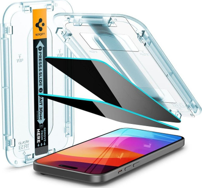 Xham mbrojtës Spigen Ez Fit, iPhone 15 Pro, privatësi, set 2 copë, transparent