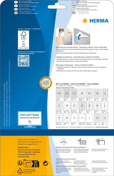 Etiketa ngjitëse HERMA Removable Labels A4, 88.9x33.8 mm, letër e bardhë