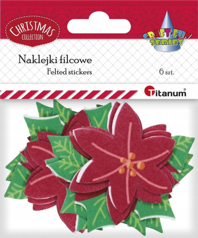 Ngjitësa zbukuruese prej fetre Titanum Red Poinsettia, set me 6 copë, me lule të kuqe