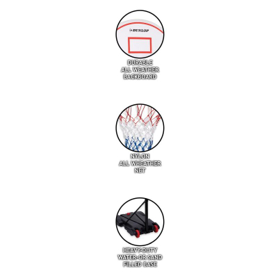 Shtyllë basketbolli Dunlop, lartësi 165‑205 cm, bazë me ujë, e zezë