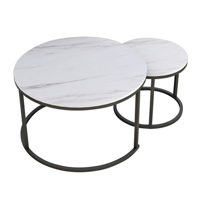 Set 2 tavolina për kafe (HM8763.12), bardhë/ zezë
