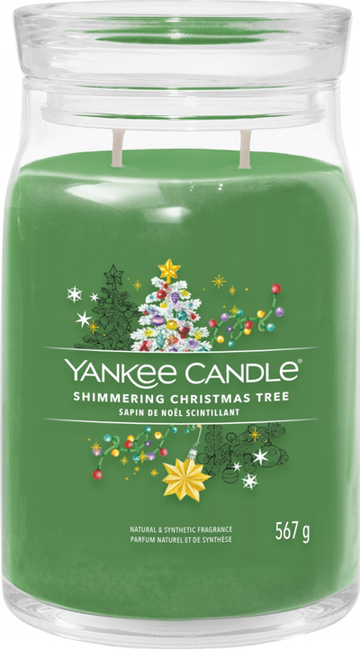 Свеќа Јенки Кендл Shimmering Christmas Tree, Signature Large Jar, празничен мирис на новогодишна елка, зелена