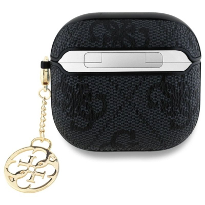 Etui Guess 4G Charm Collection për AirPods 4, me varëse zbukuruese, i zi