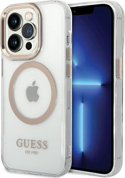 Fутрола за телефон Guess Metal Outline за iPhone 15 Pro Max, MagSafe, златна