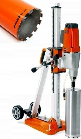 Makinë shpimi bërthamore Husqvarna DMS 240, set 5 kurora, me stendë, portokalli