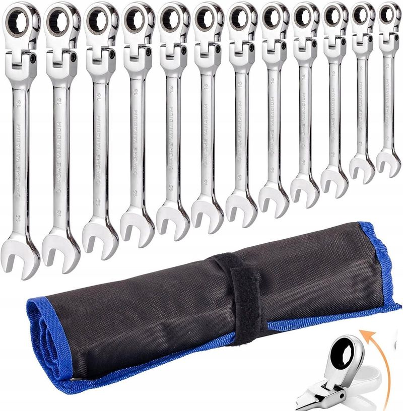 Set çelësa unazorë me racë, 8–19mm, 12 copë, argjendtë