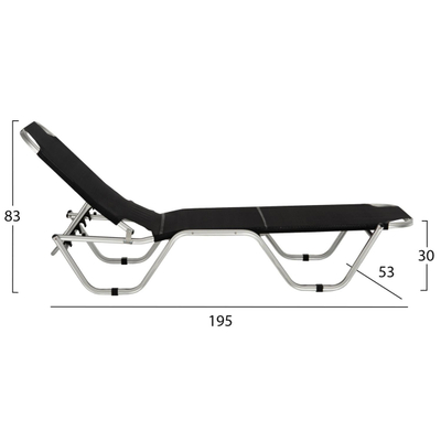 Shezllon profesional alumini WALDO i zi 195×53–60×30 cm (HM5071.90), zezë
