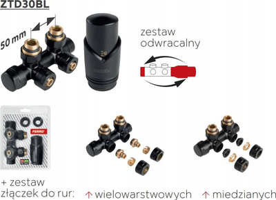 Set termostatik i kombinuar këndor Ferro, për radiator, i zi