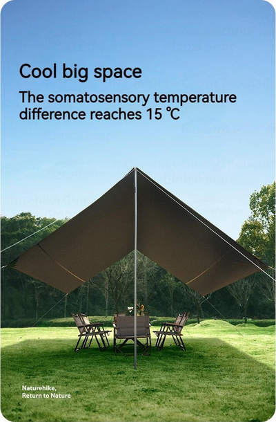 Tendë tarp Naturehike Sky Ti Black Octagon L, 35 m², mban shi deri në 5000 mm, ngjyrë kaki