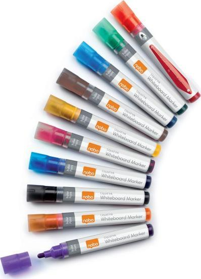 Markera për tabelë Nobo Liquid Ink, majë bullet 3 mm, set 10 copë, shumëngjyrëshe