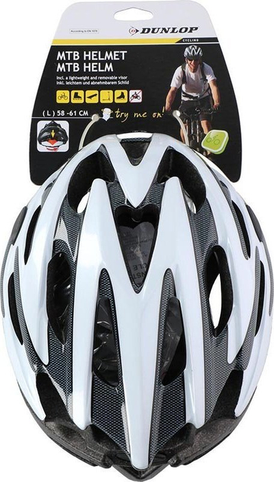 Helmë biçiklete Dunlop MTB L, 58-61 cm, ventilim i lartë, bardhë e zezë