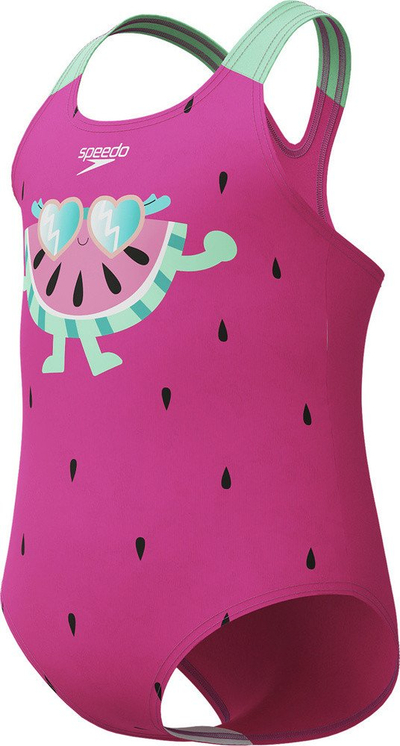 Kostum noti për goca të vogla Infant Girls Learn to Swim, me print, rozë