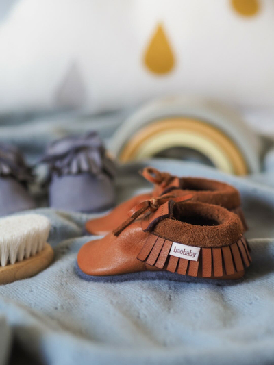 Këpucë bebe Baobaby Mokasine Hazelnut, lëkurë e butë, madhësia S, kafe