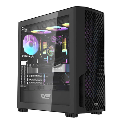 Kuti kompjuteri Darkflash DF2100, 4 ventilatorë ARGB, panel xhami, e zezë