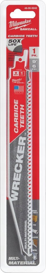 Teh sharre Milwaukee Wrecker 9", karbid, 6 TPI, i kuq