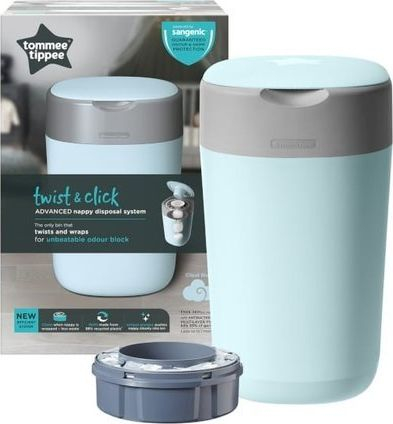 Канта за пелени Tommee Tippee Twist &amp; Click, со касета за дополнување, 30 пелени, светло сина