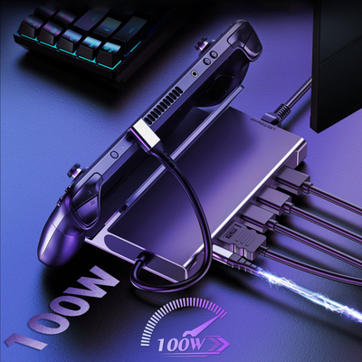 Dock USB C Choetech HUB M50 për Steam Deck, 6 në 1, 100W, alumini, gri