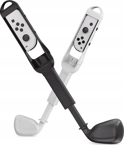 Aksesorë golfi MARIGames Golf Club Holders për Nintendo Switch Joy Con, set me 2 copë, i bardhë dhe i zi