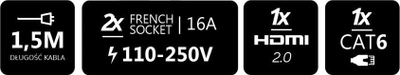 Prizë tavoline Spacetronik ERGOLINE SPS-D26S, 2x230V, USB HDMI LAN, argjendi