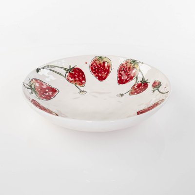 Enë dekorative Boltze Home Strawberry, qeramike, 34 cm, e kuqe me të bardhë