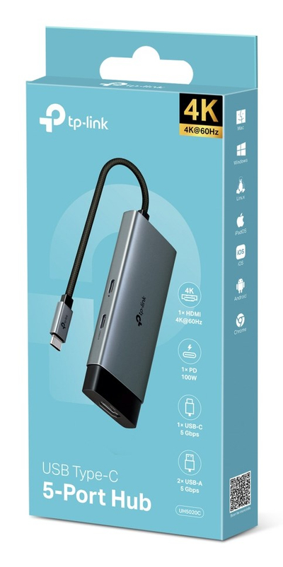 USB Type C hub TP Link UH5020C, 5 në 1, 4K, gri