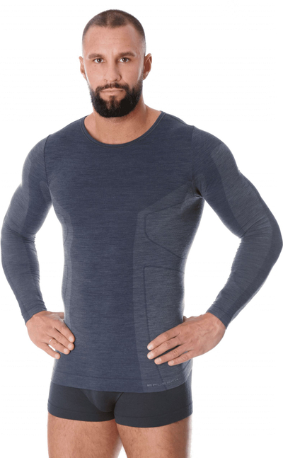 Bluzë termo për burra Brubeck LS11600 Comfort Wool, me mëngë të gjata, për përditë, ngjyrë xhins e errët, L