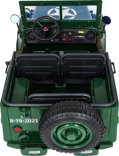 Makinë lodër elektrike Jeep Willys Military, 12V, 3 vende, jeshile ushtarake